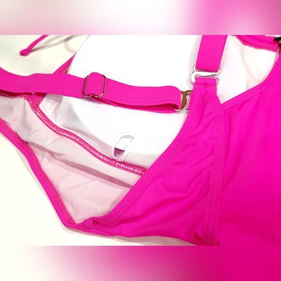 DACI Retro Tummy Control Ruched Barbie Hot Pink Adjustable Plus Swimsuit NWT 20W - Picture 11 of 13